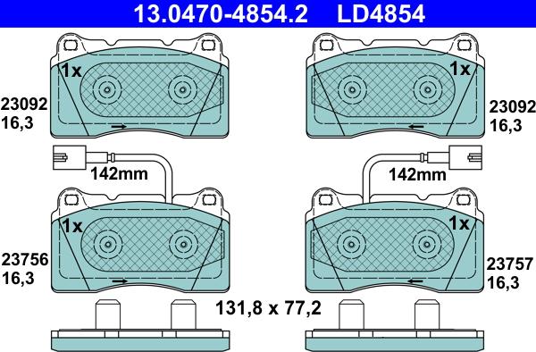 ATE 13.0470-4854.2 - Комплект спирачно феродо, дискови спирачки vvparts.bg