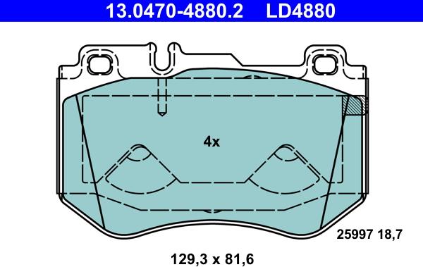 ATE 13.0470-4880.2 - Комплект спирачно феродо, дискови спирачки vvparts.bg