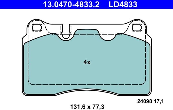 ATE 13.0470-4833.2 - Комплект спирачно феродо, дискови спирачки vvparts.bg