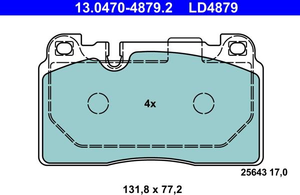 ATE 13.0470-4879.2 - Комплект спирачно феродо, дискови спирачки vvparts.bg