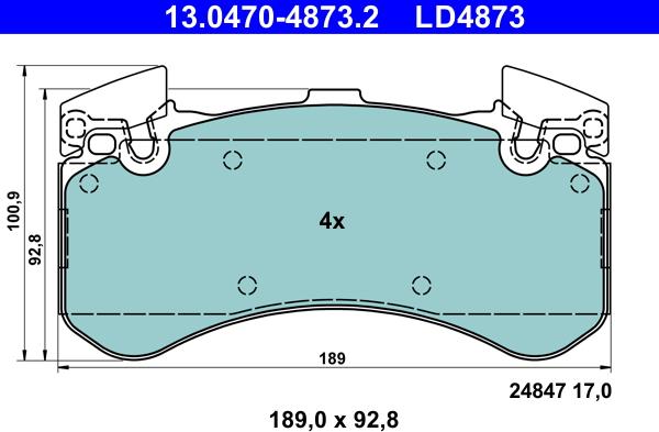 ATE 13.0470-4873.2 - Комплект спирачно феродо, дискови спирачки vvparts.bg