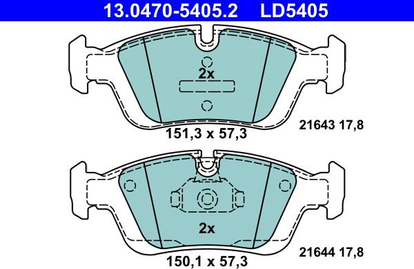 ATE 13.0470-5405.2 - Комплект спирачно феродо, дискови спирачки vvparts.bg