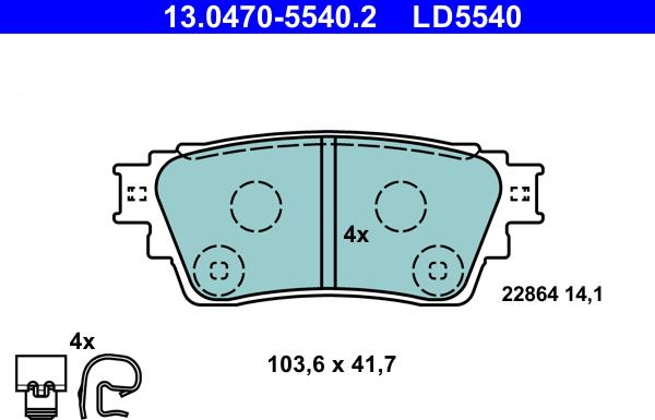 ATE 13.0470-5540.2 - Комплект спирачно феродо, дискови спирачки vvparts.bg