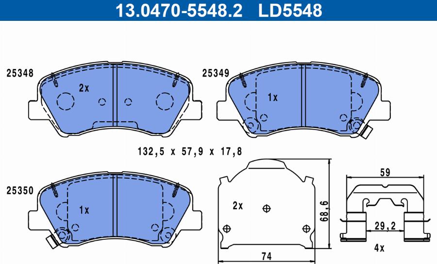 ATE 13.0470-5548.2 - Комплект спирачно феродо, дискови спирачки vvparts.bg