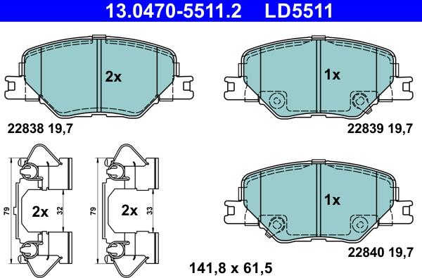 ATE 13.0470-5511.2 - Комплект спирачно феродо, дискови спирачки vvparts.bg