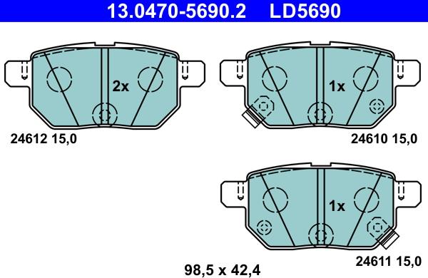 ATE 13.0470-5690.2 - Комплект спирачно феродо, дискови спирачки vvparts.bg