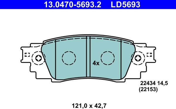 ATE 13.0470-5693.2 - Комплект спирачно феродо, дискови спирачки vvparts.bg