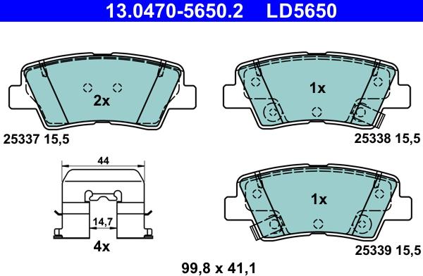 ATE 13.0470-5650.2 - Комплект спирачно феродо, дискови спирачки vvparts.bg