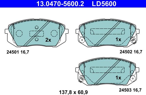 ATE 13.0470-5600.2 - Комплект спирачно феродо, дискови спирачки vvparts.bg