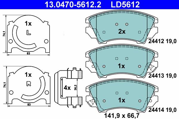 ATE 13.0470-5612.2 - Комплект спирачно феродо, дискови спирачки vvparts.bg