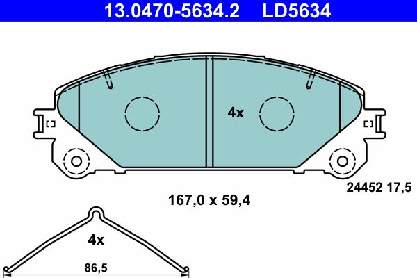 ATE 13.0470-5634.2 - Комплект спирачно феродо, дискови спирачки vvparts.bg