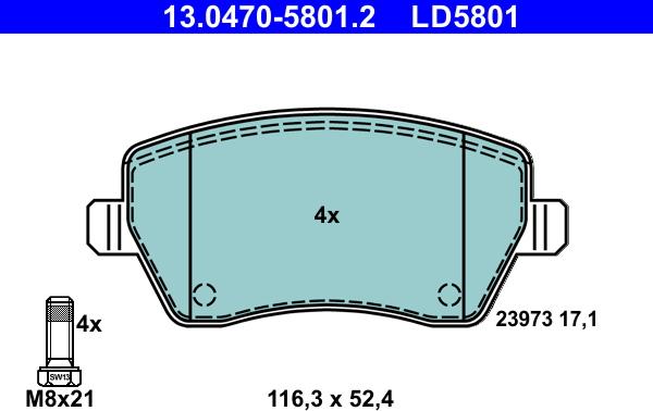 ATE 13.0470-5801.2 - Комплект спирачно феродо, дискови спирачки vvparts.bg