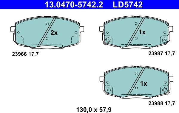 ATE 13.0470-5742.2 - Комплект спирачно феродо, дискови спирачки vvparts.bg