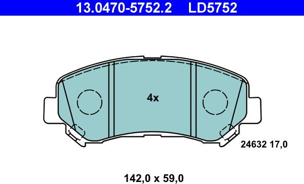 ATE 13.0470-5752.2 - Комплект спирачно феродо, дискови спирачки vvparts.bg