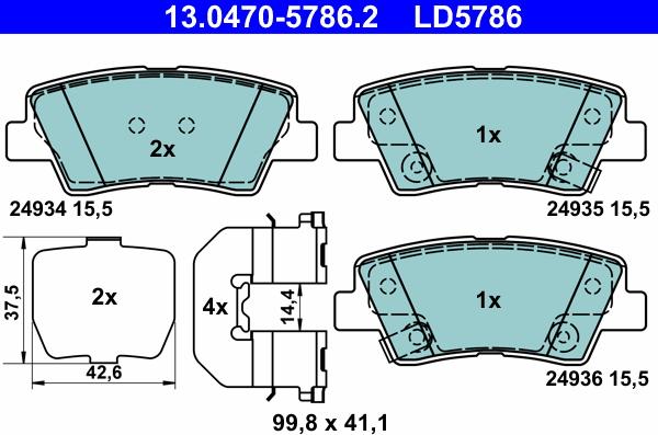 ATE 13.0470-5786.2 - Комплект спирачно феродо, дискови спирачки vvparts.bg