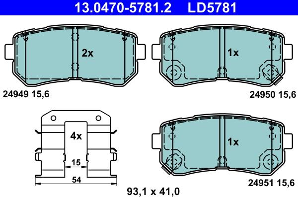 ATE 13.0470-5781.2 - Комплект спирачно феродо, дискови спирачки vvparts.bg