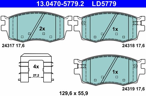 ATE 13.0470-5779.2 - Комплект спирачно феродо, дискови спирачки vvparts.bg