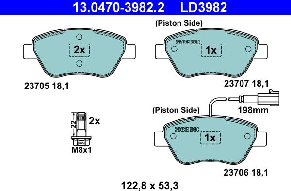 ATE 13.0470-3982.2 - Комплект спирачно феродо, дискови спирачки vvparts.bg