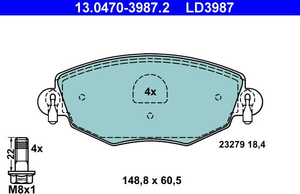 ATE 13.0470-3987.2 - Комплект спирачно феродо, дискови спирачки vvparts.bg