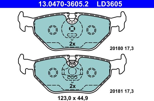 ATE 13.0470-3605.2 - Комплект спирачно феродо, дискови спирачки vvparts.bg