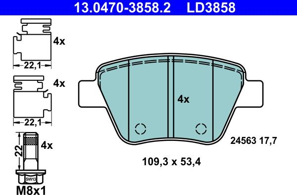 ATE 13.0470-3858.2 - Комплект спирачно феродо, дискови спирачки vvparts.bg