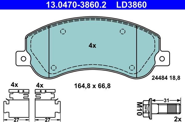 ATE 13.0470-3860.2 - Комплект спирачно феродо, дискови спирачки vvparts.bg