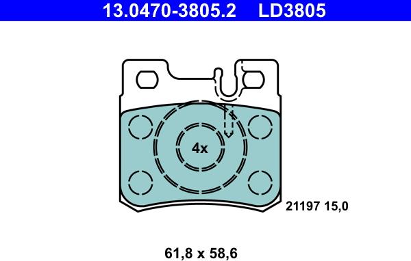 ATE 13.0470-3805.2 - Комплект спирачно феродо, дискови спирачки vvparts.bg