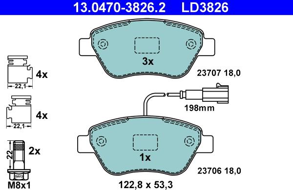 ATE 13.0470-3826.2 - Комплект спирачно феродо, дискови спирачки vvparts.bg