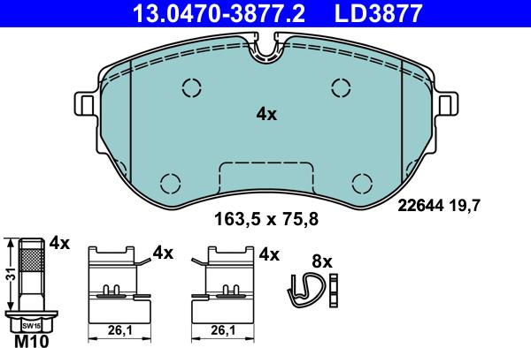 ATE 13.0470-3877.2 - Комплект спирачно феродо, дискови спирачки vvparts.bg