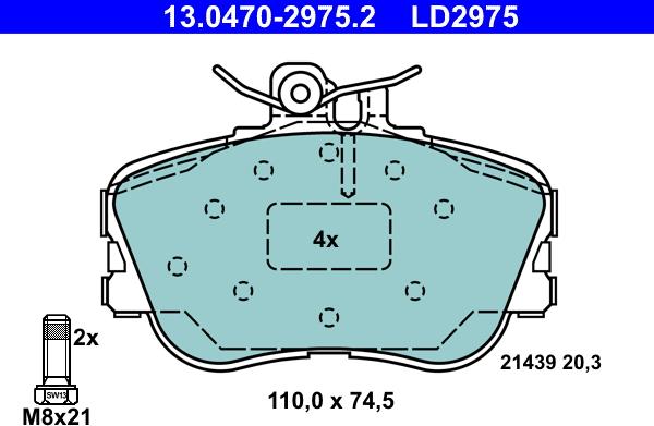 ATE 13.0470-2975.2 - Комплект спирачно феродо, дискови спирачки vvparts.bg