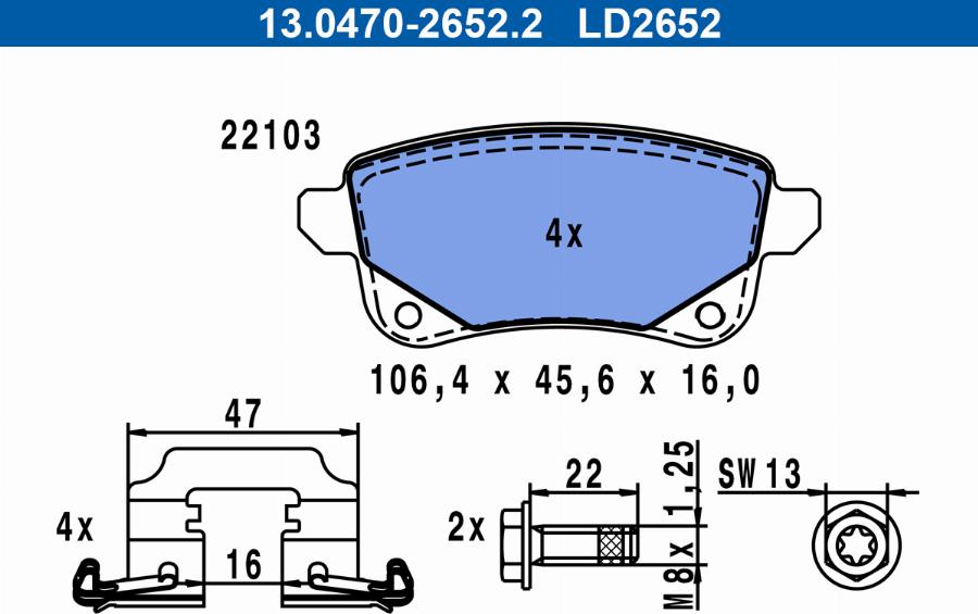 ATE 13.0470-2652.2 - Комплект спирачно феродо, дискови спирачки vvparts.bg