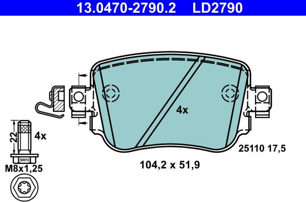 ATE 13.0470-2790.2 - Комплект спирачно феродо, дискови спирачки vvparts.bg