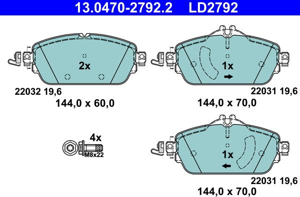 ATE 13.0470-2792.2 - Комплект спирачно феродо, дискови спирачки vvparts.bg