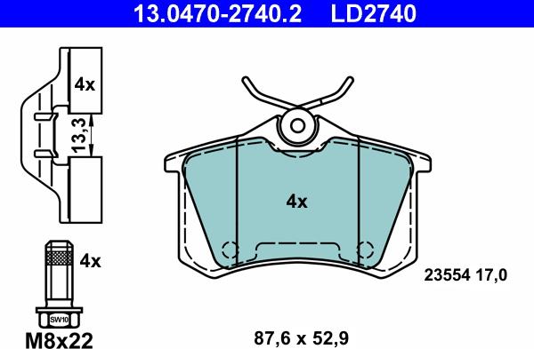 ATE 13.0470-2740.2 - Комплект спирачно феродо, дискови спирачки vvparts.bg
