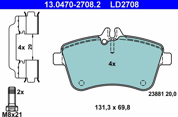 ATE 13.0470-2708.2 - Комплект спирачно феродо, дискови спирачки vvparts.bg