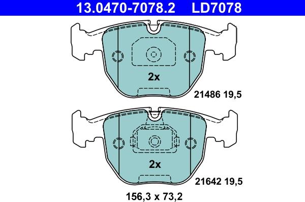 ATE 13.0470-7078.2 - Комплект спирачно феродо, дискови спирачки vvparts.bg