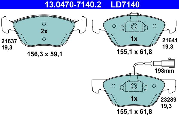 ATE 13.0470-7140.2 - Комплект спирачно феродо, дискови спирачки vvparts.bg