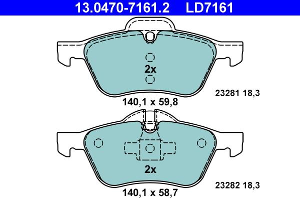 ATE 13.0470-7161.2 - Комплект спирачно феродо, дискови спирачки vvparts.bg