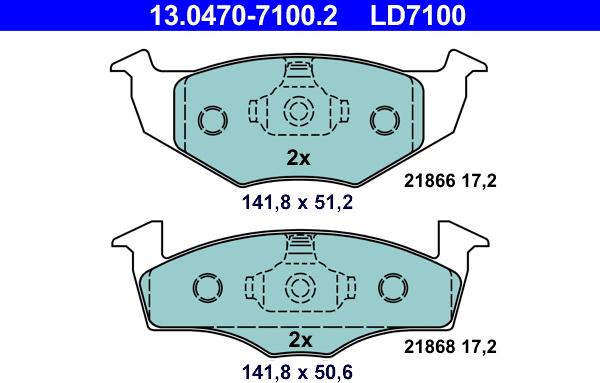 ATE 13.0470-7100.2 - Комплект спирачно феродо, дискови спирачки vvparts.bg