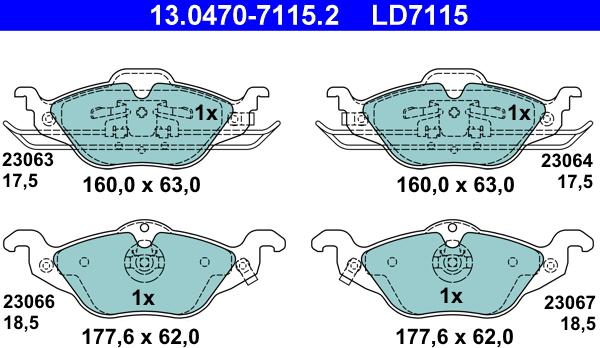 ATE 13.0470-7115.2 - Комплект спирачно феродо, дискови спирачки vvparts.bg