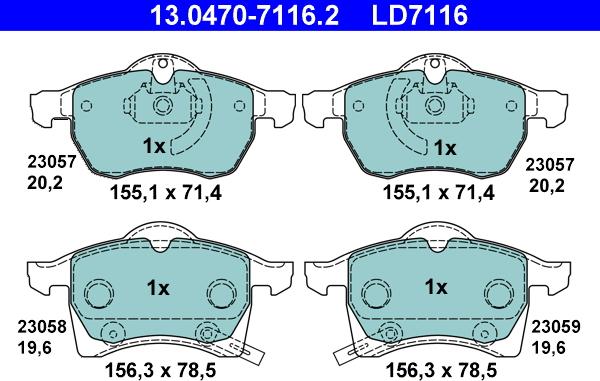 ATE 13.0470-7116.2 - Комплект спирачно феродо, дискови спирачки vvparts.bg