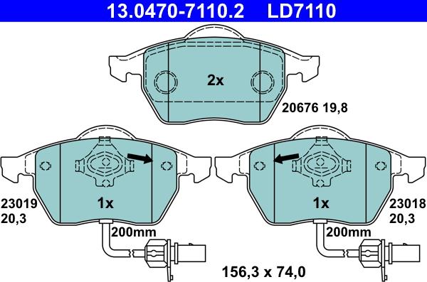 ATE 13.0470-7110.2 - Комплект спирачно феродо, дискови спирачки vvparts.bg