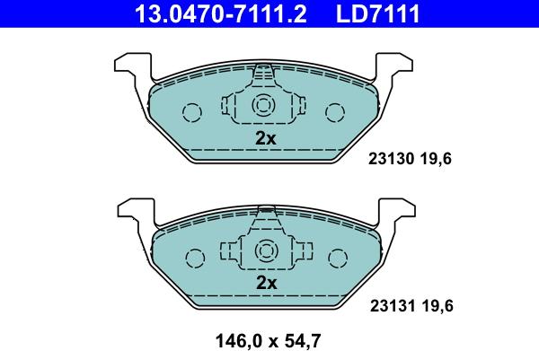 ATE 13.0470-7111.2 - Комплект спирачно феродо, дискови спирачки vvparts.bg