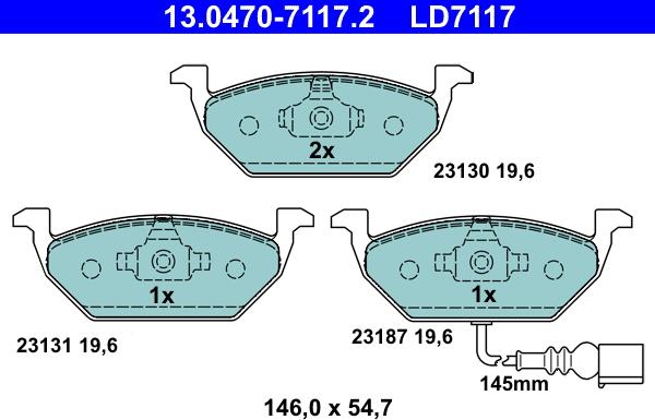 ATE 13.0470-7117.2 - Комплект спирачно феродо, дискови спирачки vvparts.bg