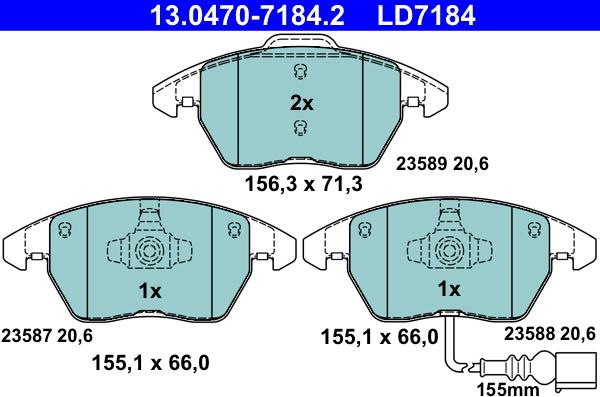 ATE 13.0470-7184.2 - Комплект спирачно феродо, дискови спирачки vvparts.bg