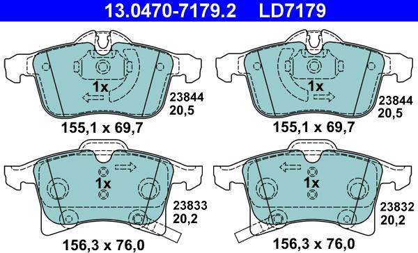 ATE 13.0470-7179.2 - Комплект спирачно феродо, дискови спирачки vvparts.bg