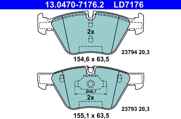 ATE 13.0470-7176.2 - Комплект спирачно феродо, дискови спирачки vvparts.bg