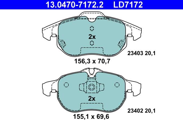 ATE 13.0470-7172.2 - Комплект спирачно феродо, дискови спирачки vvparts.bg