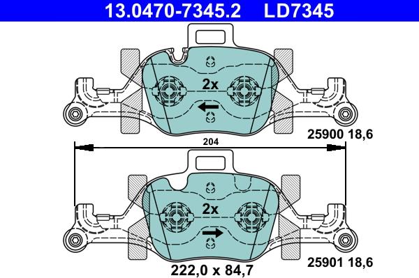 ATE 13.0470-7345.2 - Комплект спирачно феродо, дискови спирачки vvparts.bg