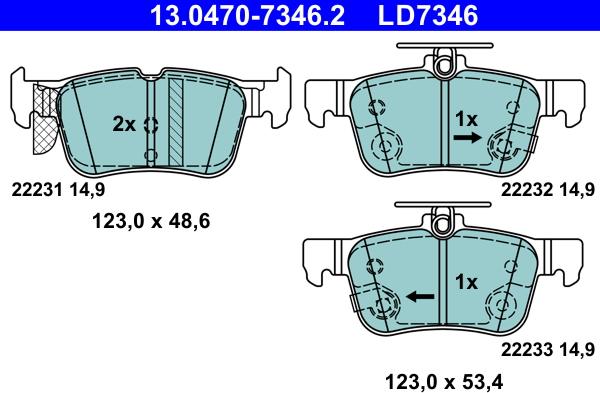 ATE 13.0470-7346.2 - Комплект спирачно феродо, дискови спирачки vvparts.bg